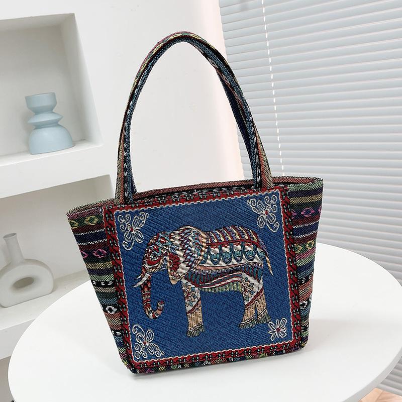 Cartoon Embroidered Canvas Handbag Women's Bag Casual Handbag Office Worker Small Satchel