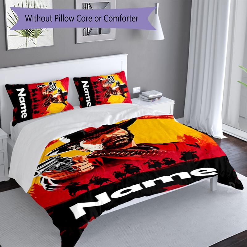 3pcs Custom Name Red Dead Redemption Bedding Set,Includes 1 Duvet Cover and 2 Pillowcases,All-season Bedroom Decor