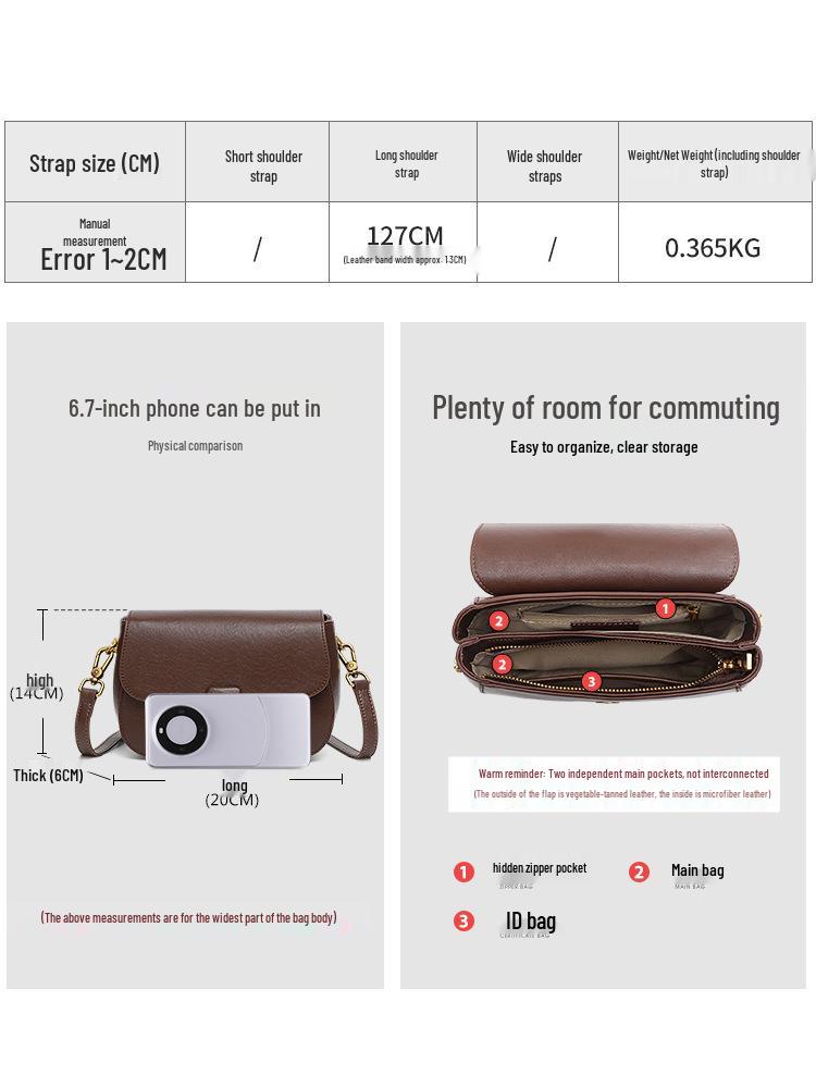 2025 Новая женская универсальная сумка кроссбоди из натуральной кожи - Модная сумка под мышкой из коровьей кожи растительного дубления для мам