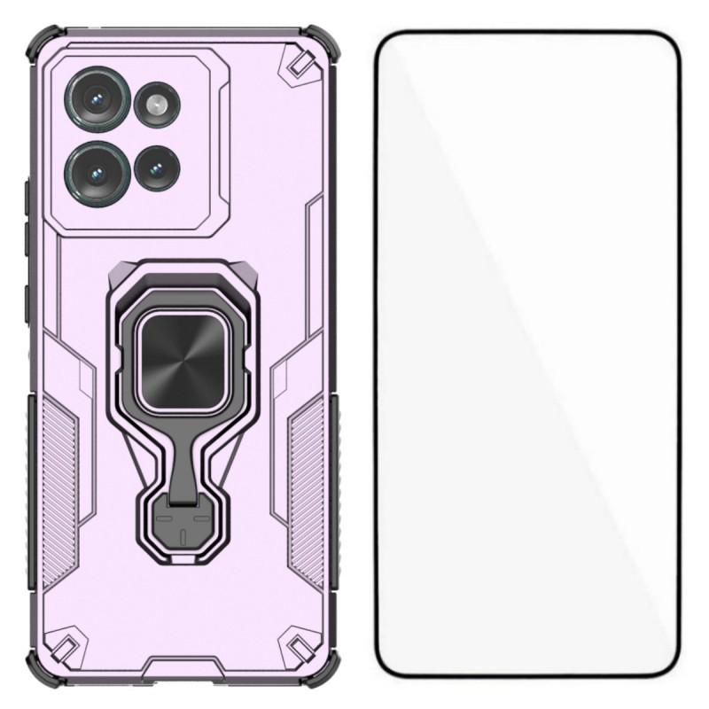 Чехол для телефона Motorola Edge 50 5G WANLONFENG PC TPU Задняя крышка Подставка с закаленным стеклом