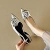 Cow Leather Pointed Toe Med Heels Slingback Autumn Summer Shoes Flowers Decorations Women Shallow Pumps