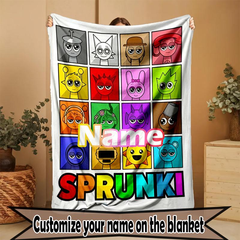 Custom Name Personalized Sprunki Game Print Blanket, Home Decor, Bedroom, Sofa, Camping, Couch, Gifts for Birthday Christmas