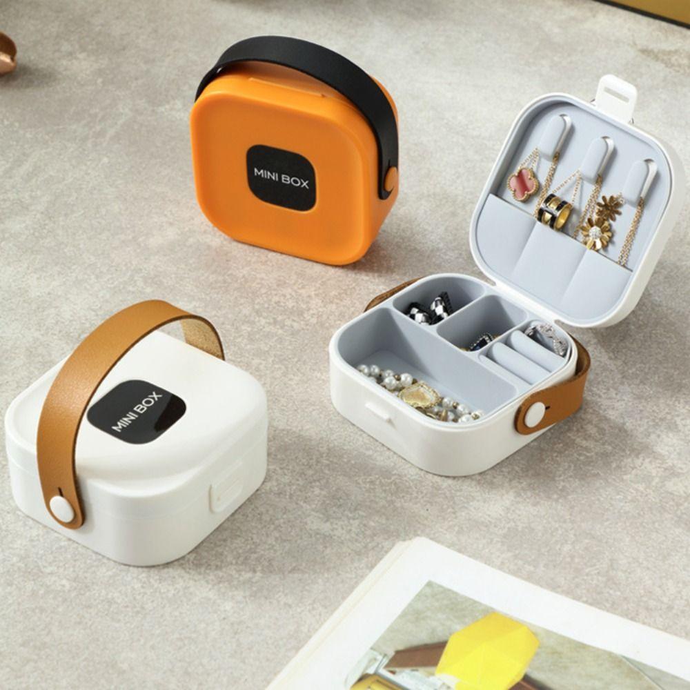 PU Handle Necklace Ring Case Plastic Earring Organizer Cute Silicone Liner Jewelry Box Travel