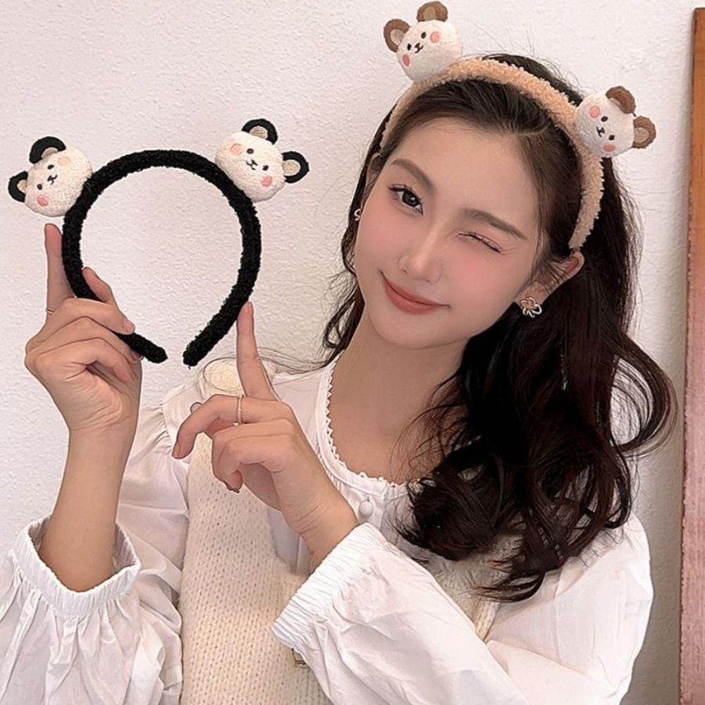 Colorful Cartoon Plush Headband Non-slip Plush Hairband Cute Bear Plush Headband  Makeup