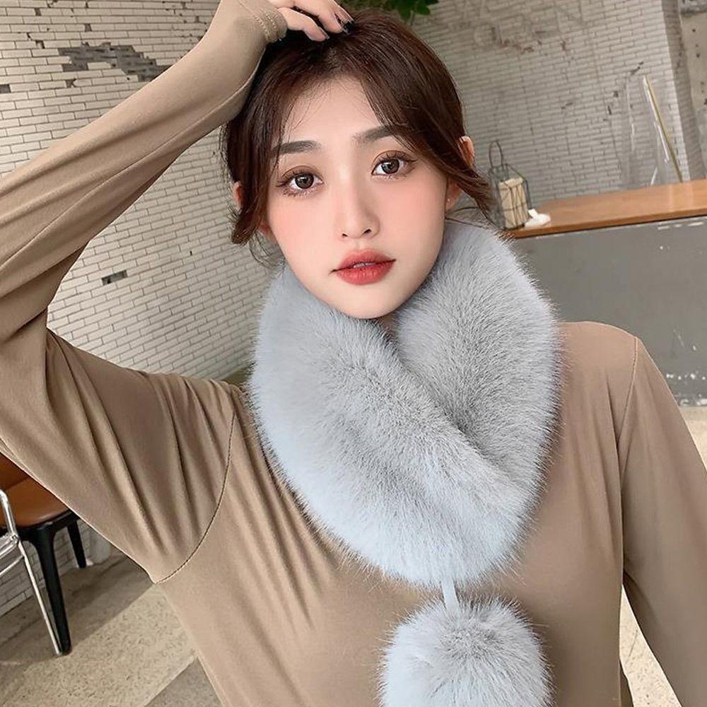 Solid Warm Soft Artificial Wool Bib Women Scarf Fur Collar Imitation Fur Scarf with Pompom