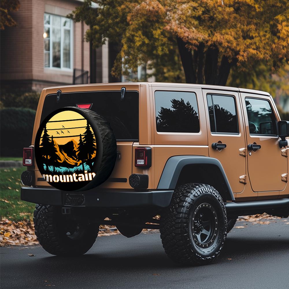 Durable Polyester Tire Cover With Mountain Design - Fit, Multiple Sizes, Stylish And Protective Car Accessory For All Vehicles