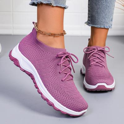 Модные легкие дышащие вязаные кроссовки для женщин, толстая подошва, нескользящие, для бега, спортивная обувь для женщин, всесезонные, повседневные, для улицы