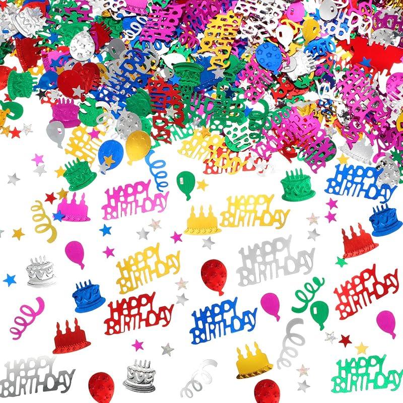 WILLBOND 3000 Pieces Happy Birthday Confetti Birthday Party Cake Confetti Metallic Foil Balloon Table Scatter Decorations for Carnival Baby Shower