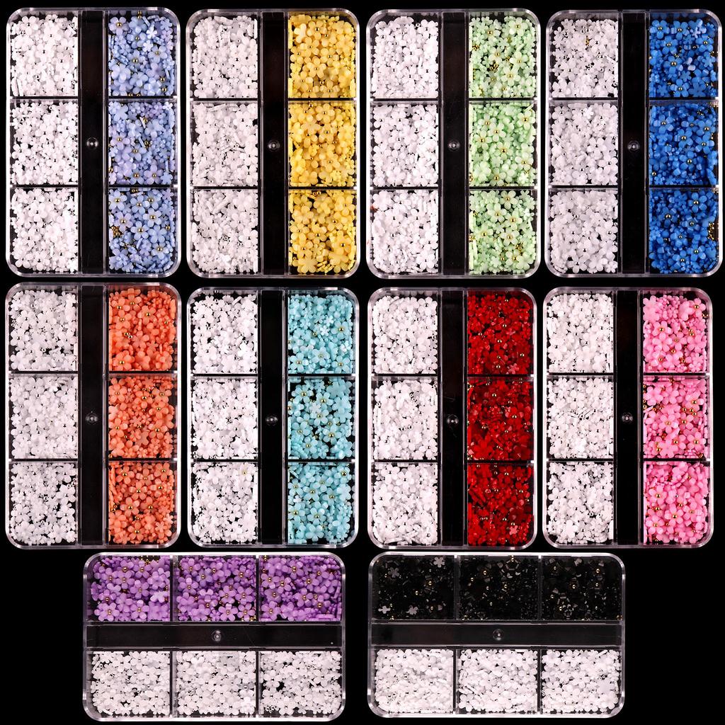 6 Grid Nail Art Jewelry Three-Dimensional Abs Resin Five-Petal Flower Nail Art Jewelry Mixed Color Mixed