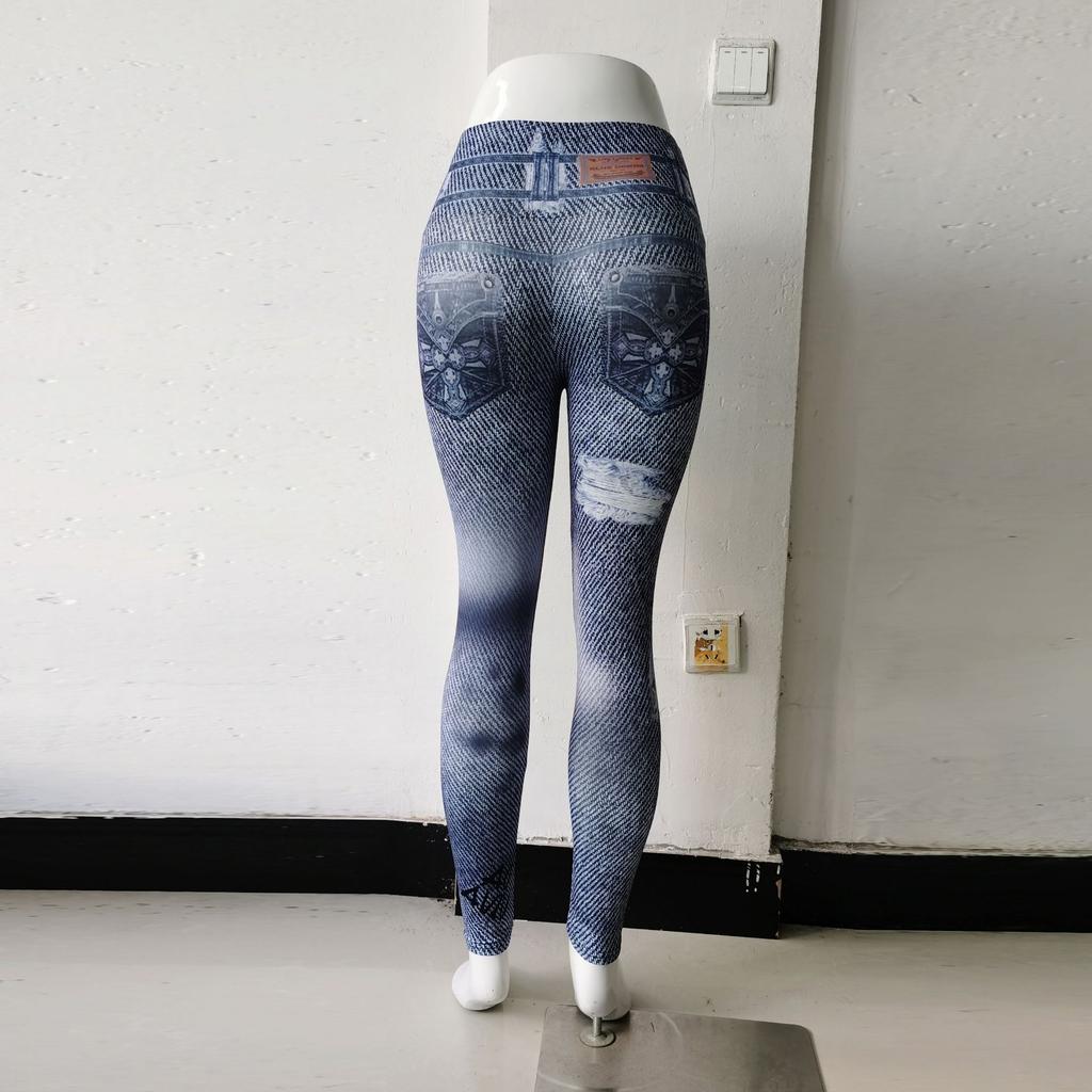 Штаны для йоги женские с принтом джинсовые обтягивающие брюки с высокой посадкой быстросохнущие эластичные спортивные брюки для бега и фитнеса