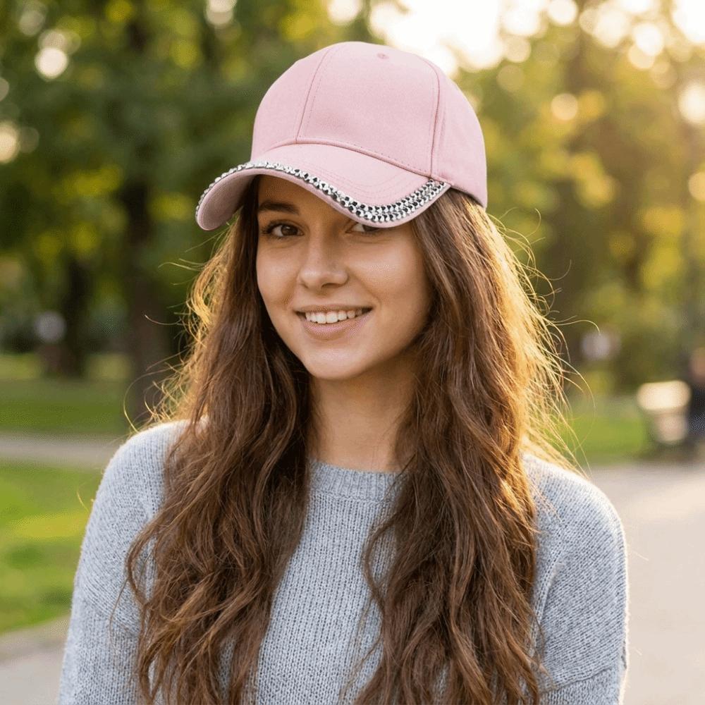 Adjustable Rhinestone Baseball Cap Bling Crystal Edge Outdoor Sun Hat Diamond Brim Cap  Casual Wear