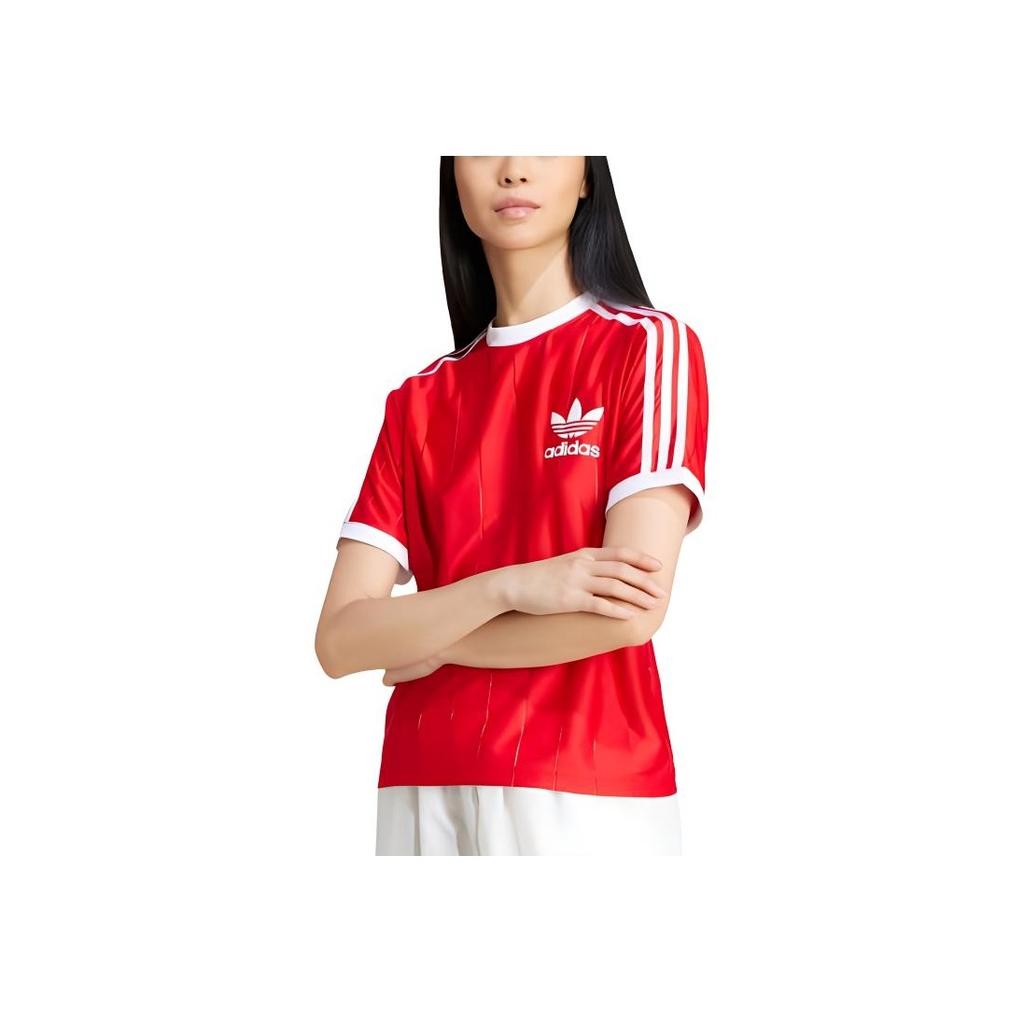 adidas Женская футболка Adicolor 3-Stripes в полоску Топы Малиновый IX5504