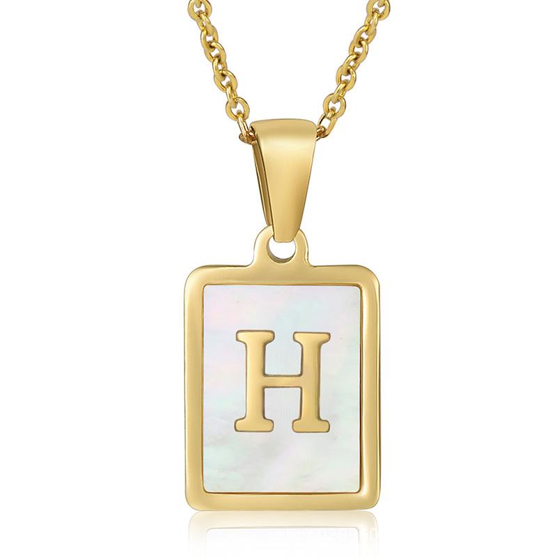 Name Letter Shell Pendant Necklaces White Square Initials Stainless Steel Necklace Gold Color Chain Jewelry for Women