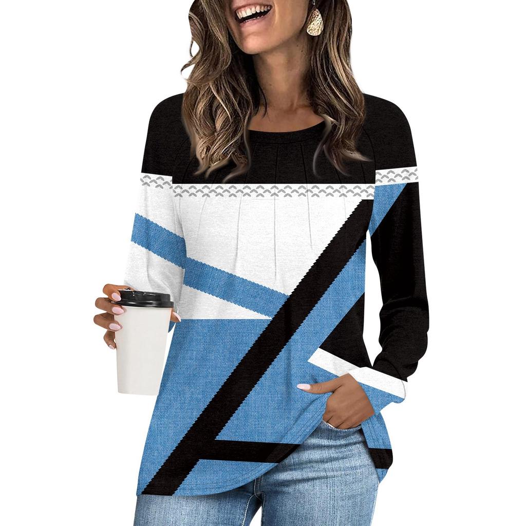 Женская футболка-туника, топы, повседневная блузка с длинным рукавом, свободная футболка, базовый топ с круглым вырезом