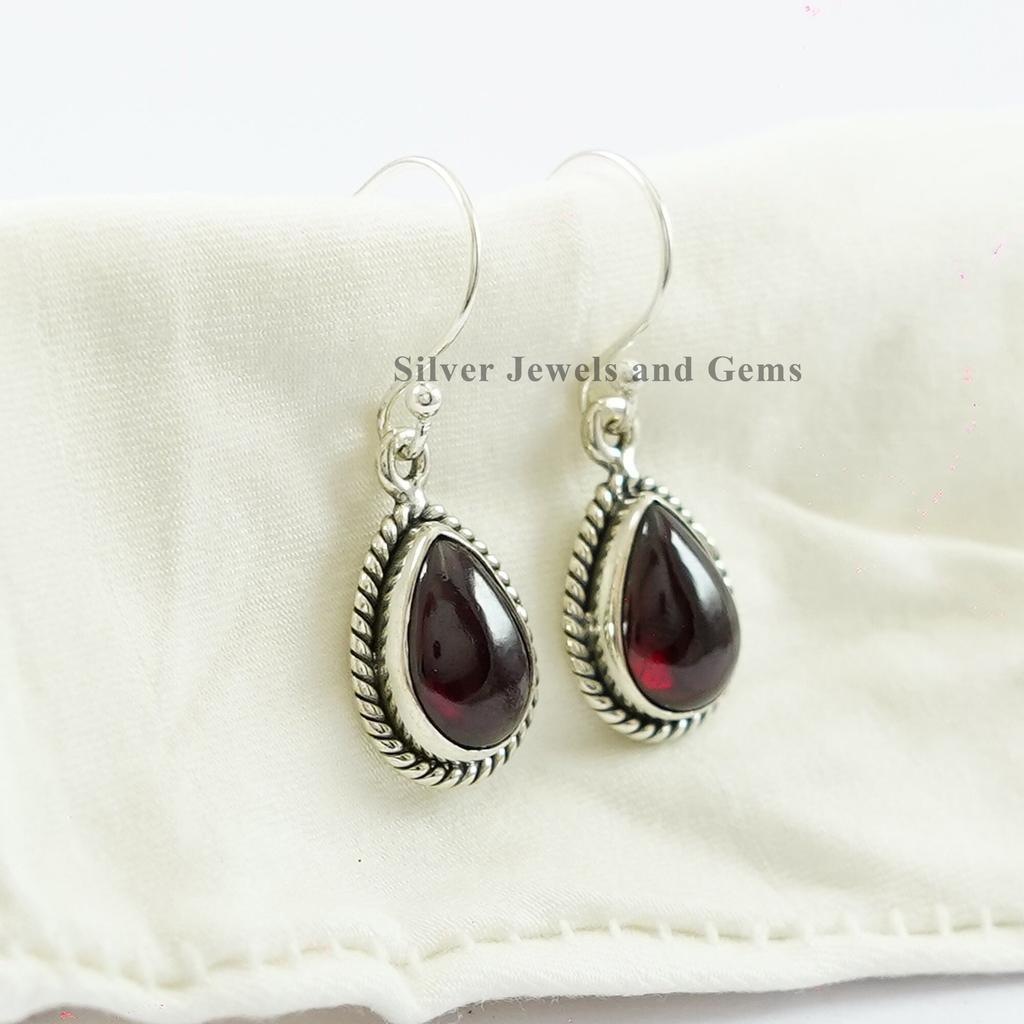 Natural Red Garnet Earrings, Dainty Teardrop Earrings, Handmade Earrings, Garnet Jewelry, 925 Sterling Silver