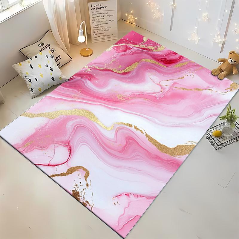 Pink and Gold Marble Pattern Rug Design Non-slip rug suitable for living room and bedroom sofas.
