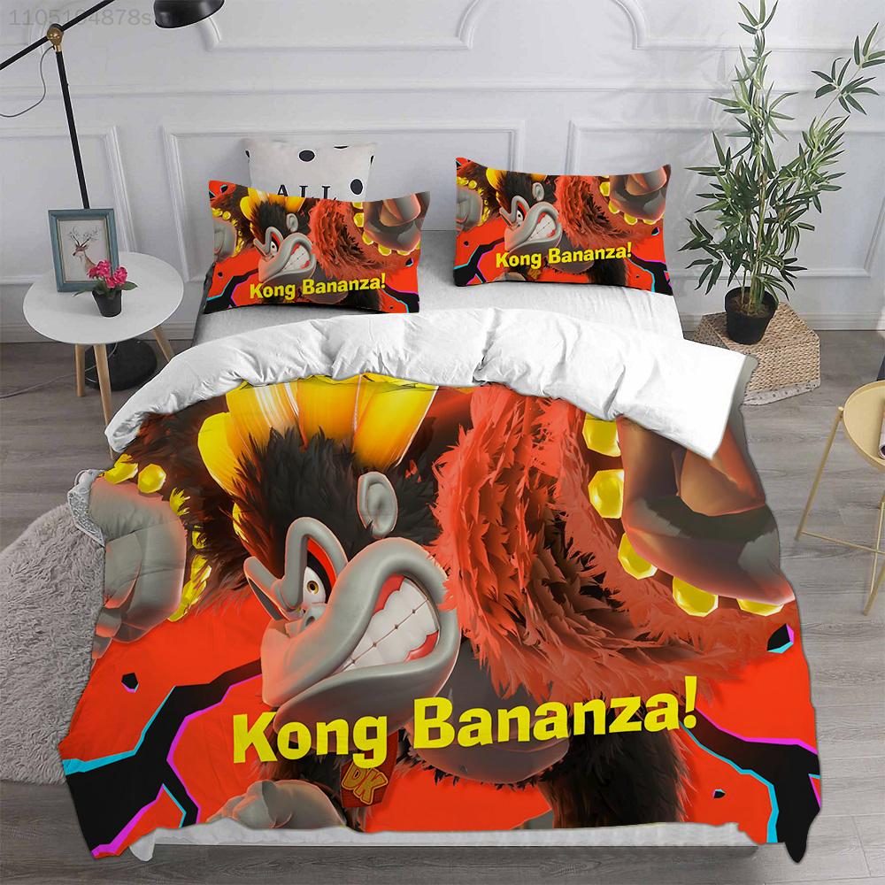 D-Donkey K-Kong B-Bananza Bedding Sets Single/Twin/Double Size Duvet Cover Set 2/3 Pieces Sets Gifts for Gamer Kids Adult Size