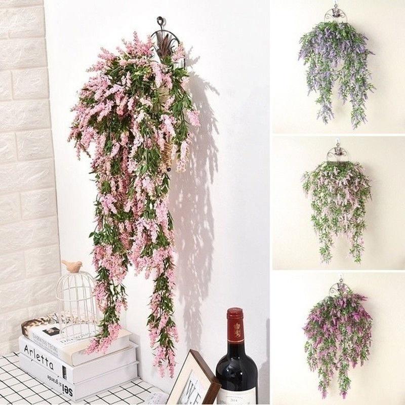 1 Pcs Beautiful Fashion Fake Plant Flowers Wall Artificial Hanging Lavender Vine Flower Rattan Home Garden Decoration