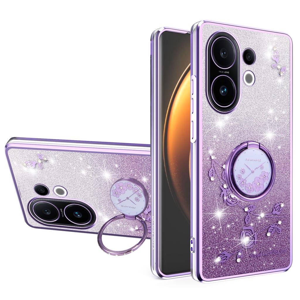 KADEM Чехол для vivo S30 5G Чехол-подставка с кольцом ТПУ Цветы Чехол для телефона Градиентный блеск