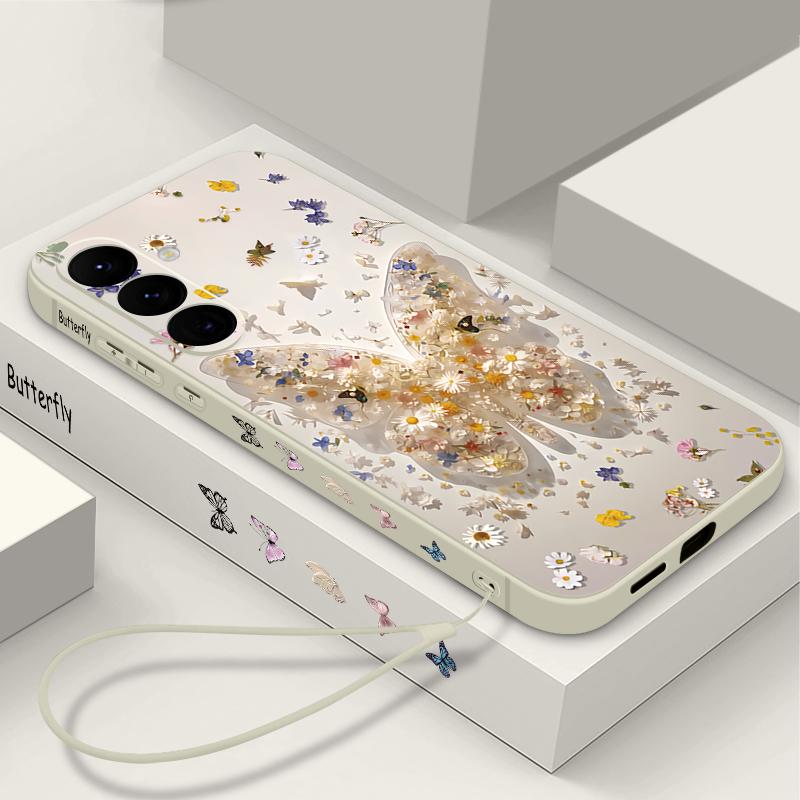 Чехол Ins с рисунком бабочки для Samsung Galaxy S26 S25 Ultra S24 S23 S22 Plus S21 FE A15 A16 A17 A35 A36 A54 A55 A56 5G Мягкая крышка