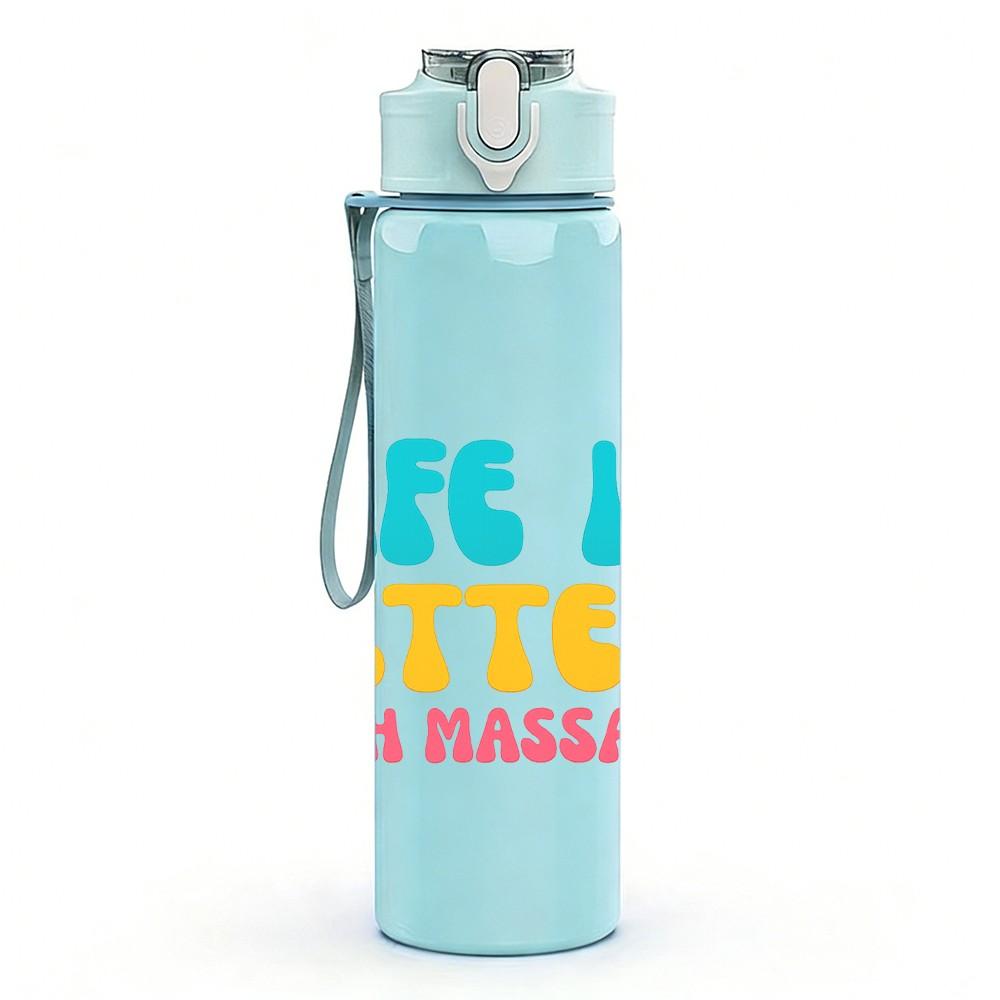 1PC Life Is Better With Marriage Print 750ml Color Plastic Sports Water Bottle Leakproof Flip Straw Lid Suitable for Sports Office Home Use