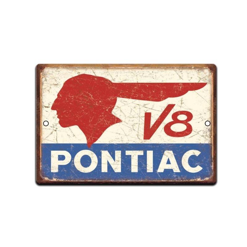 МЕТАЛЛИЧЕСКАЯ ТАБЛИЧКА Pontiac V8 Металлический декор Настенное искусство Автомастерская Гараж Пещера Винтажный вид.