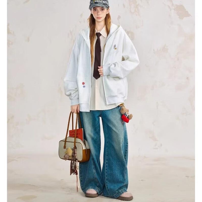 BEETLE TOWN Bear Ear Embroidered Hooded Cardigan