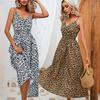 Leopard Print Women's Slim Summer Long Halter Dress Fashion Clothing Streetwear