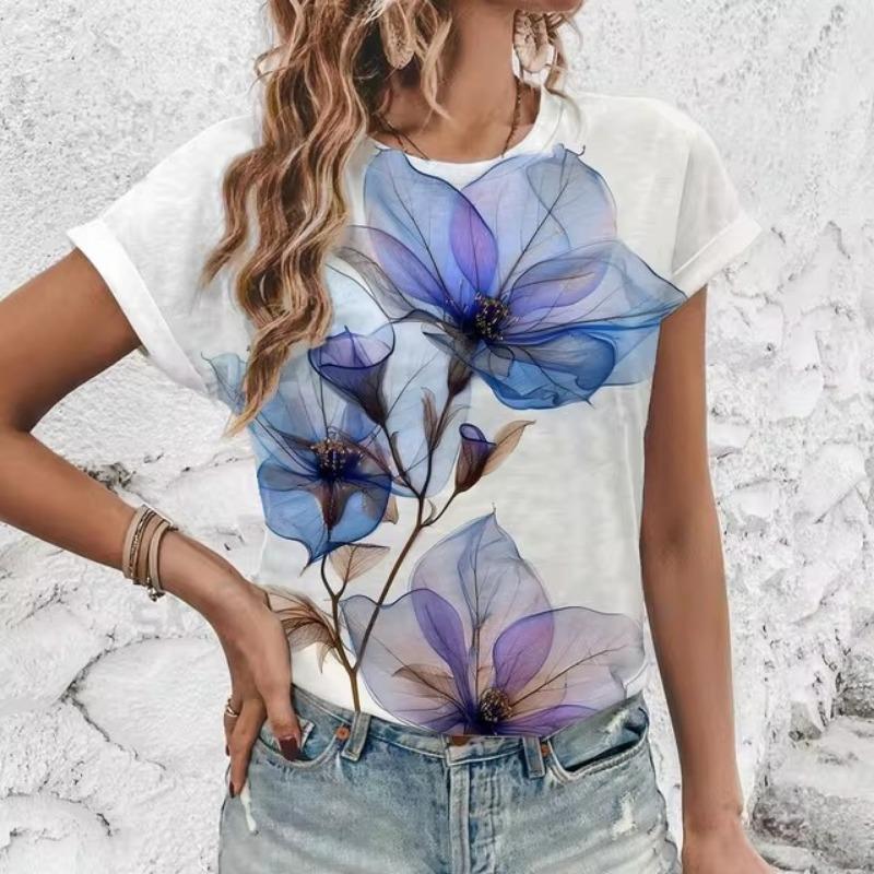 Элегантная женская футболка с художественным цветочным узором, модная футболка с 3D-печатью, популярная женская футболка с короткими рукавами Ummer Leisure