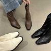 Women Square Toe Boots Ankle Chunky Mid Heels Leather Shoes Winter Woman New 2025 Trend Designer Cozy Chelsea Botas De Mujer