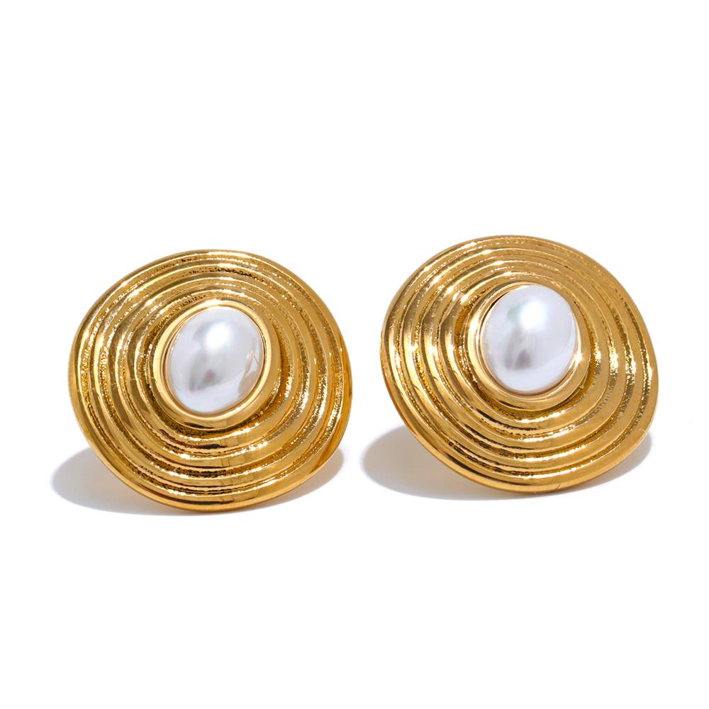 Yhpup 7g/pair Stainless Steel Simulated Pearls Round Exquisite Stud Earrings Rust Proof Versatile Classic Fashion Jewelry Gift