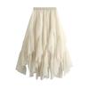 Женская модная повседневная однотонная юбка с высокой талией и оборками из сетки длиной до пола