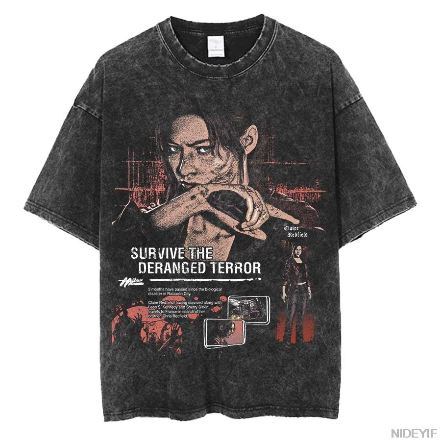 1990S Resident Evil Biohazard Leon Kennedy Oversized T shirt 100 Cotton Vintage Washed Tshirt for men women