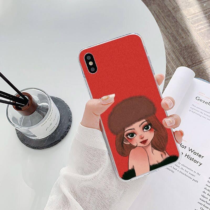 Sweet Girl Hand Drawns Phone Case For IPhone 14 13 12 11 XS X 8 7 6 Plus Mini Pro Max SE 2022 Soft Transparent Phone Cover