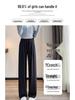 Petite Grey Glutinous Rice Style Straight Leg High Waist Pants (XS) - Women's Slim Fit, Wide Leg for Autumn/Spring