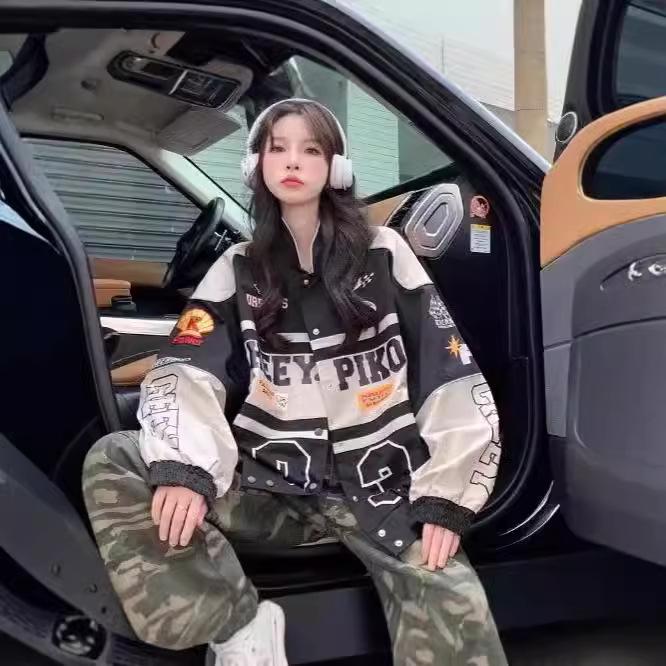 Ретро американская мотоциклетная куртка: Универсальный, Свободный крой, Хип-хоп стиль для мужчин и женщин