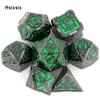 7 Pcs Green Silver Double Swords Metal Dice Solid Polyhedral Dice Set Suitable for Role-Playing RPG  DND Pathfinder Board Game