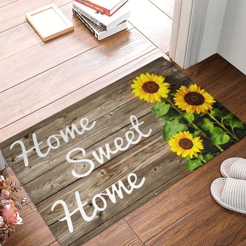 VIKAMA Rustic Wooden Sunflower Floor Mat Home Sweet Home Non Slip Doormat Front Door Porch Farmhouse Entrance Decor Rug