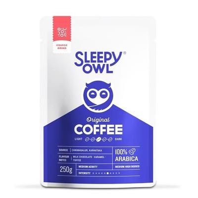 Молотый кофе Sleepy Owl для френч-пресса | 100% зерна арабики | Средняя обжарка - Оригинальный вкус | Грубый помол для свежего горячего и холодного заваривания | 250 г