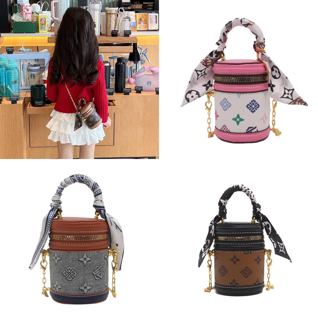 Childrens Fashion Printed Cylindrical Shape Bag With Pu Material For School Daily Use