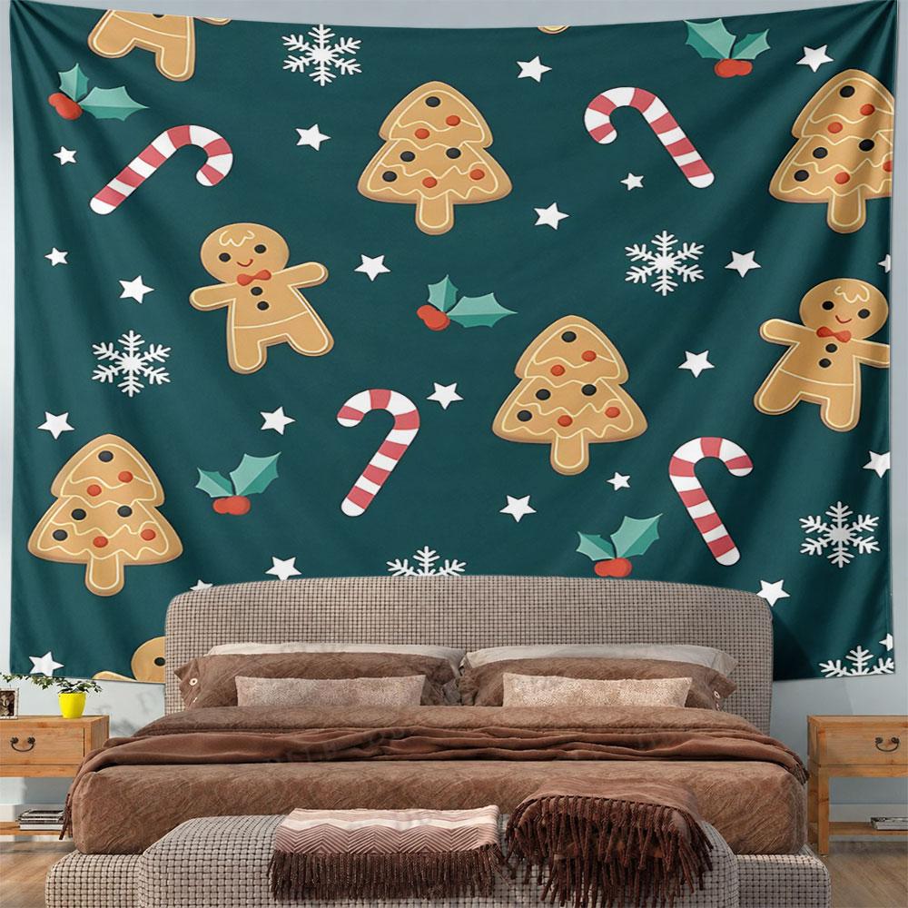 Christmas Gingerbread and Candy Pattern Pattern Wall Hanging Tapestry Decorative Tapestry Home Decor for Bedroom and Living Room