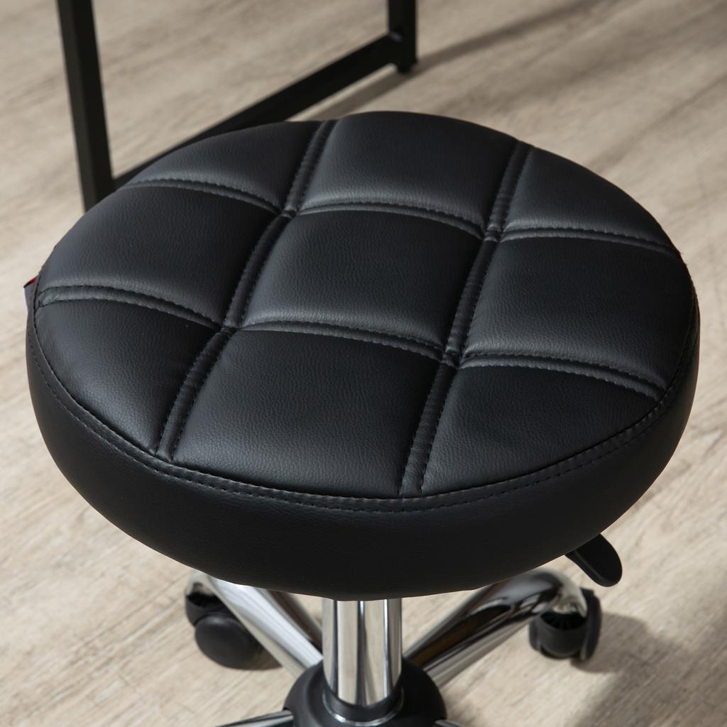 Swivel Stool, Salon Stool, Height Adjustable, Faux Leather, Quilted Design, Black/Silver
