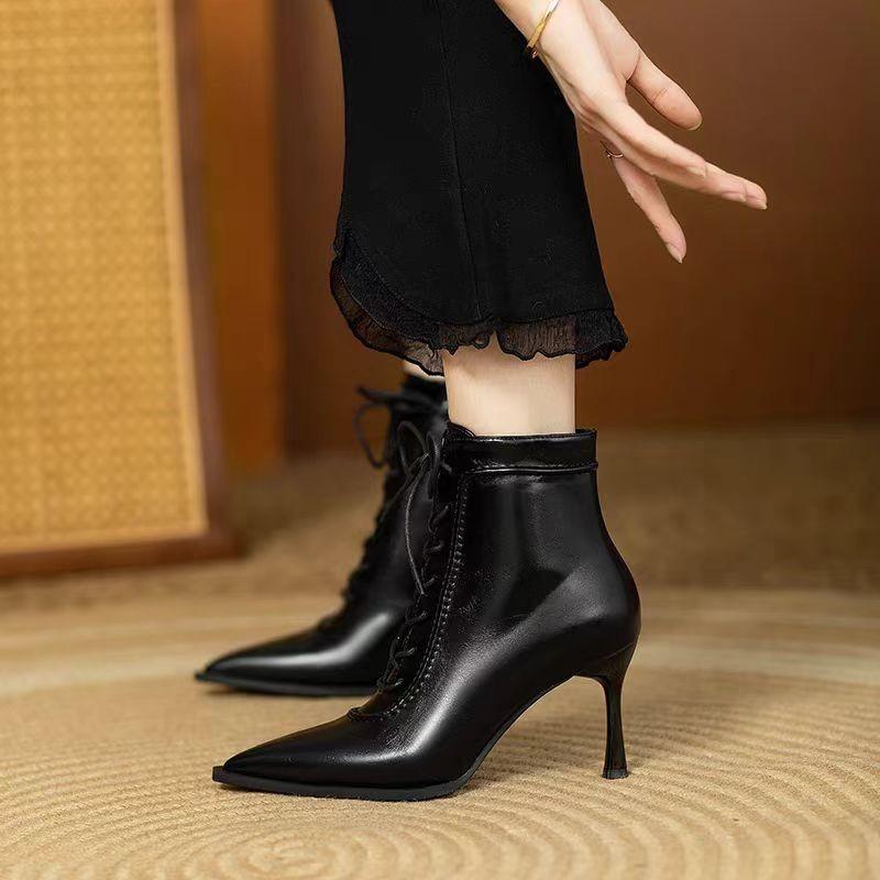 Новые модные однотонные зимние женские сапоги, ботильоны, остроносые сапоги на шпильках, высокие каблуки, женская обувь на шпильках