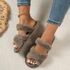 Women's Fur Slippers Flat Heel Fashion Luxury Slippers Solid Color Women's Shoes Furry Open Toe Women's Slippers Temperament
