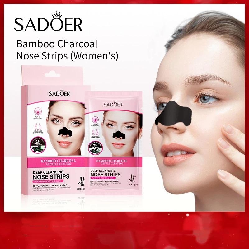 Sadoer 6 шт. Пластыри для очищения пор носа с бамбуковым углем Маска для очищения лица Быстро удаляют черные точки комедоны Сужают поры Уход за кожей