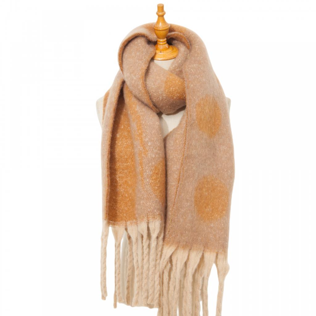 Женская теплая шаль осень-зима толстый кисточкой цветной шарф в крупный горошек