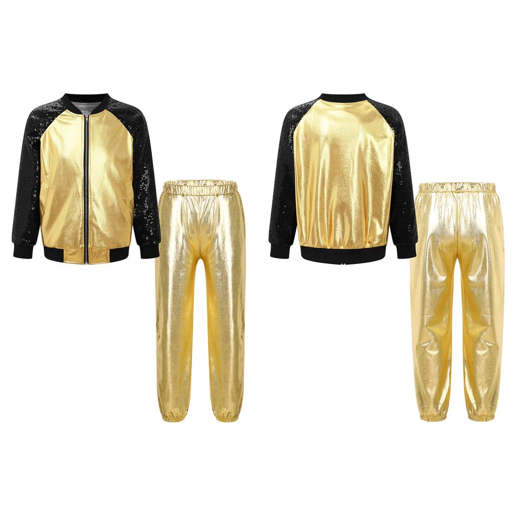 Детский костюм для джаза/хип-хопа с металлической курткой-бомбером и спортивными штанами