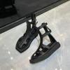 Инста-стиль Черный квадратный носок Клинья Женские Летние Сандалии Ботинки Повседневные Балетки Молния Гладиаторские Сандалии Девушки Массивная Обувь