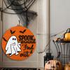 Halloween Ghost Door Sign Spook Around Find Out Welcome Sign Front Porch Hanging Wooden Plaque for Home Window Wall Decor