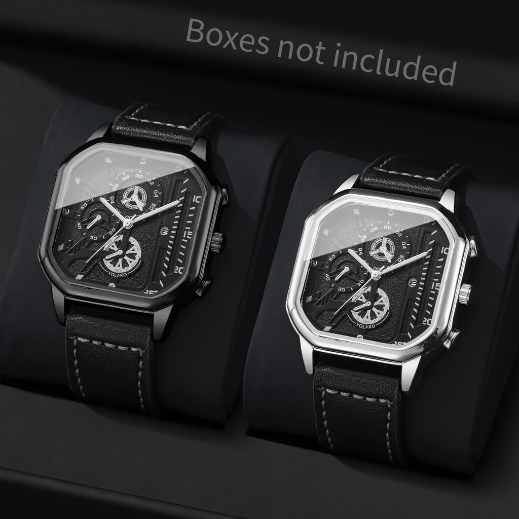 2PCS/Set Men Business Watches Fashion Square Quartz Watch With Calendar for Mens Clock Reloj Hombre